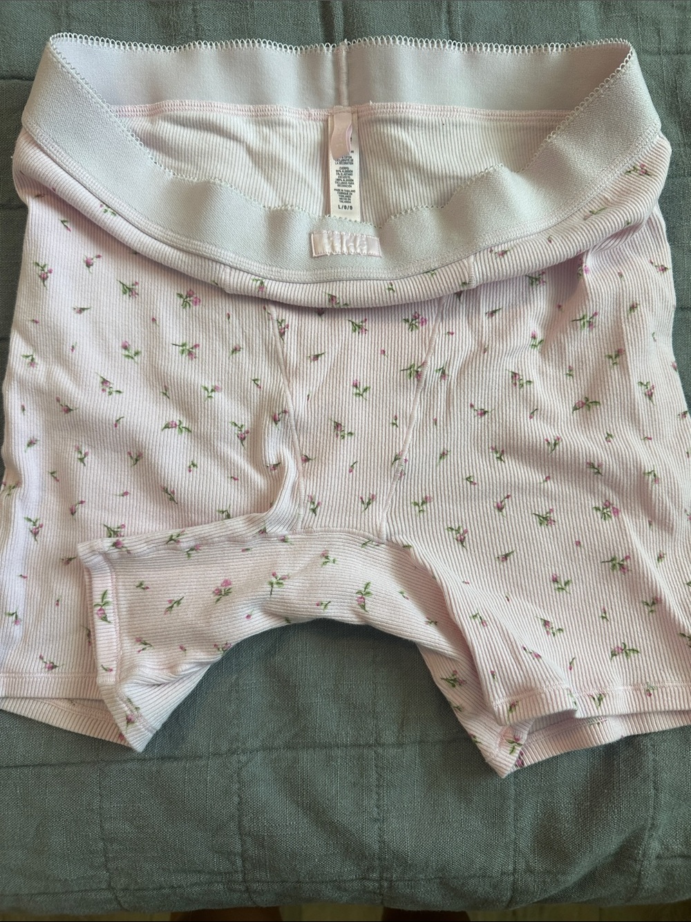 SKIMS Light Pink Floral Ribbed PJ Shorts